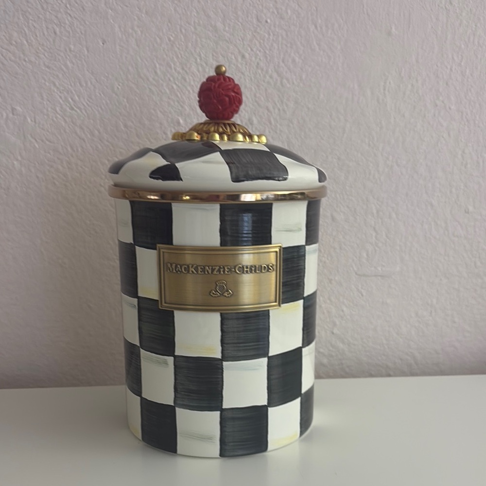 Mackenzie-Childs Checkered Canister with Red Finial